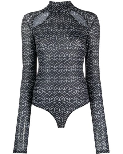 Patrizia Pepe Monogram-pattern Cut-out Bodysuit - Gray
