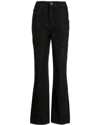Self-Portrait Mid-rise Embellished Flared Jeans - Black