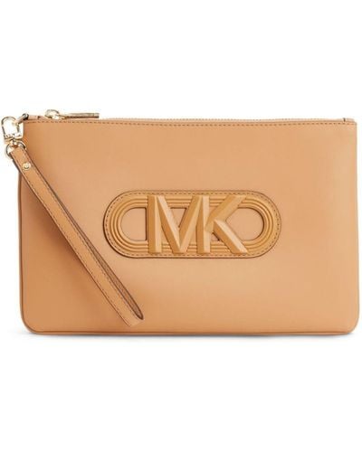Michael Kors Logo-embossed Leather Clutch - Natural