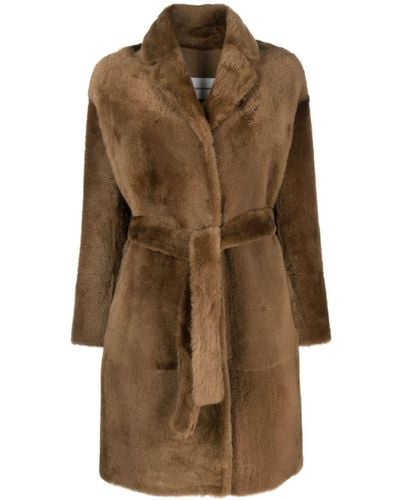 Yves Salomon Shearling Belted Single-breasted Coat - Brown