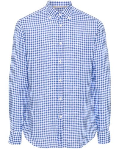 Tintoria Mattei 954 Gingham-pattern Linen Shirt - Blue