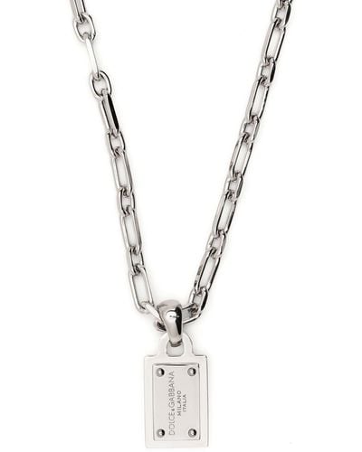 Dolce & Gabbana Logo-pendant Chain-link Necklace - Metallic