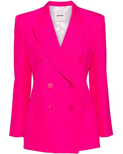 Sandro Double-breasted Cotton Blazer - Pink