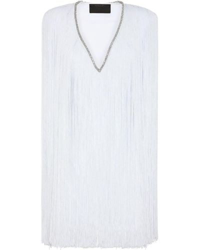 Philipp Plein Fringed V-neck Mini Dress - White