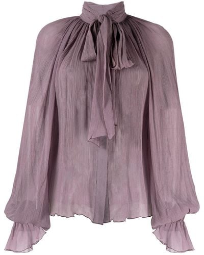 Atu Body Couture Pussy-bow Silk Blouse - Purple