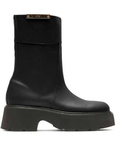N°21 Logo-plaque Leather Boots - Black