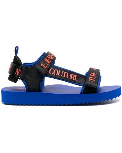 Versace Jeans Couture Slippers Met Logoprint - Blauw