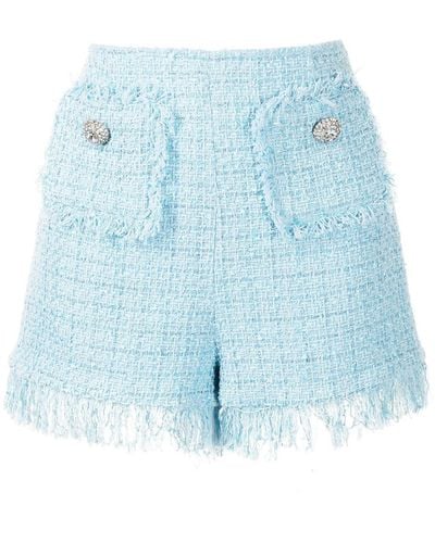 Blumarine Tweed Fringed Shorts - Blue