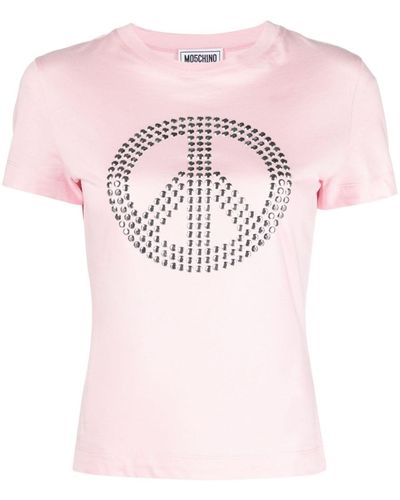 Moschino Jeans T-Shirt mit Peace-Zeichen - Pink