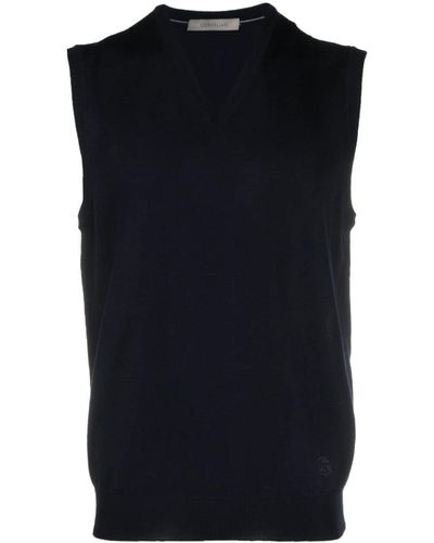 Corneliani Logo-embroidered Fine-knit Vest - Black