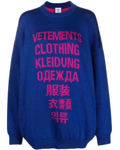 Vetements Intarsia-knit Logo Sweater - Blue