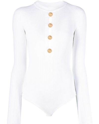 Balmain Button-embellished Knitted Bodysuit - White