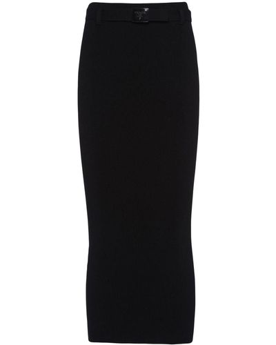 Prada Belted Ribbed Midi Skirt - Black