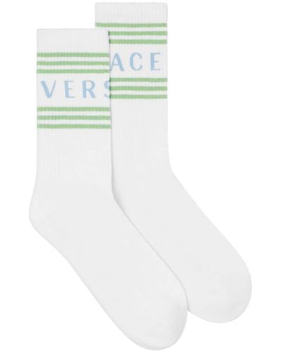 Versace Gerippte Socken mit 90s Vintage-Logo - Weiß