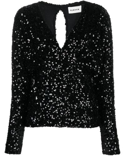 P.A.R.O.S.H. Cut-out Sequinned Top - Black