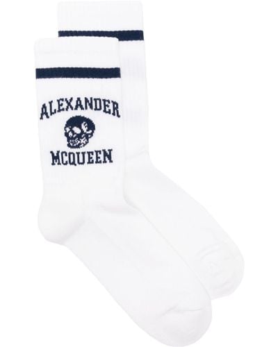 Alexander McQueen Logo-intarsia Cotton Blend Socks - White