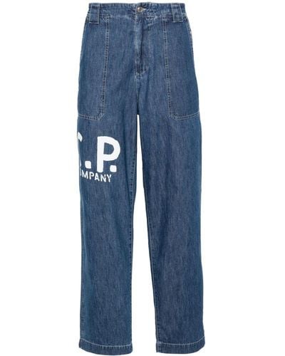 C.P. Company Tapered-Jeans mit Logo-Print - Blau