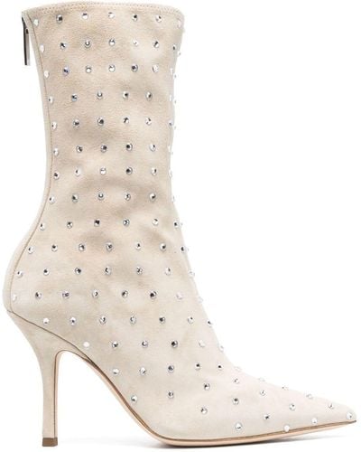 Paris Texas Rhinestone-embellished Suede Boots - White