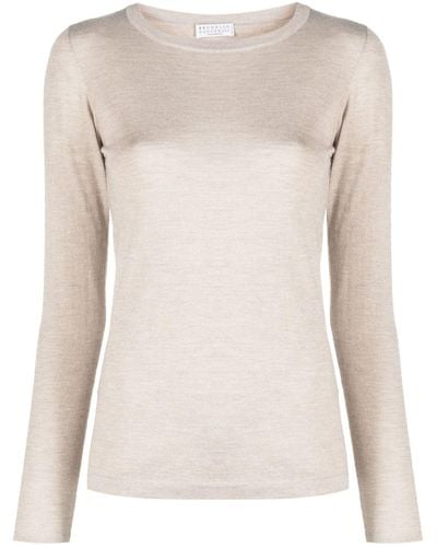 Brunello Cucinelli Long-sleeve Cashmere T-shirt - Natural