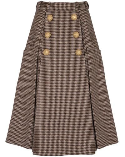 Balmain Houndstooth Checked-print Pleated Skirt - Brown