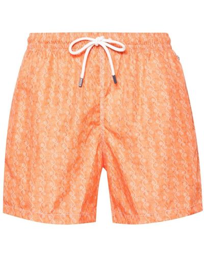 Fedeli Madeira Zig-pattern Swim Shorts - Orange