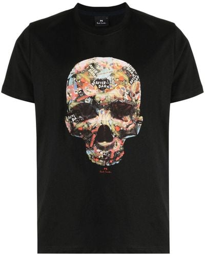 PS by Paul Smith Skull Sticker Cotton T-shirt - Black