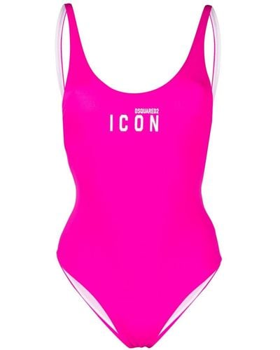 DSquared² Icon-print Open-back Swimsuit - Pink