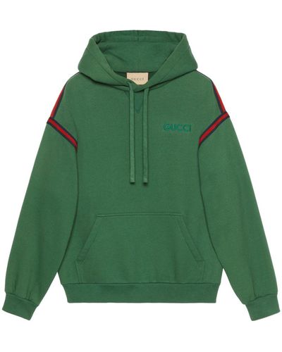 Gucci Hoodie en coton à logo brodé - Vert