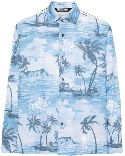 Palm Angels Sunset-print Track Shirt - Blue