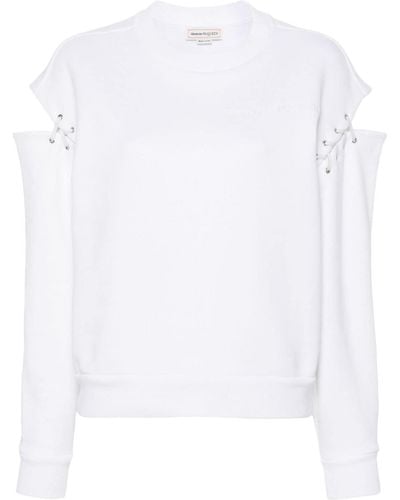 Alexander McQueen Embroidered Logo Cut-out Sweater - White