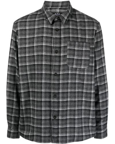 A.P.C. Checked Wool-blend Shirt - Grey