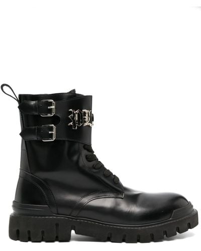 Philipp Plein Gothic Plein Leather Ankle Boots - Black