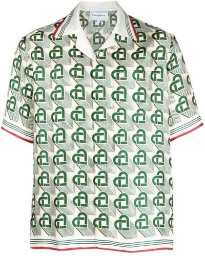 Casablancabrand Camisa Heart Monogram de seda - Verde