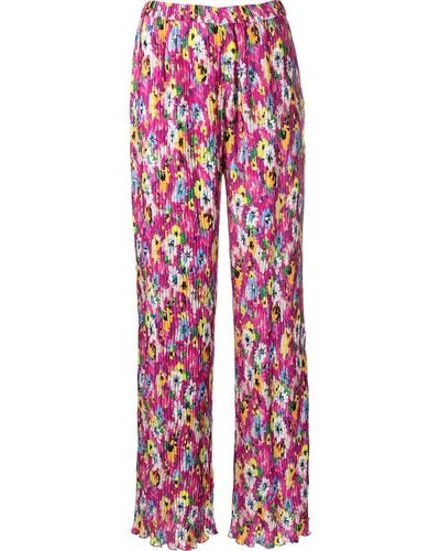 MSGM Pleated Floral-print Pants - Pink