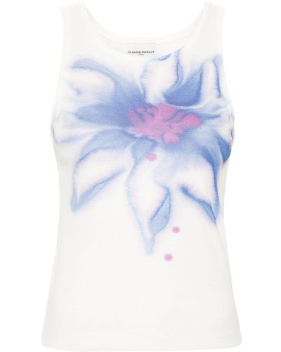 Claudie Pierlot Abstract-print Cotton Tank Top - Blue