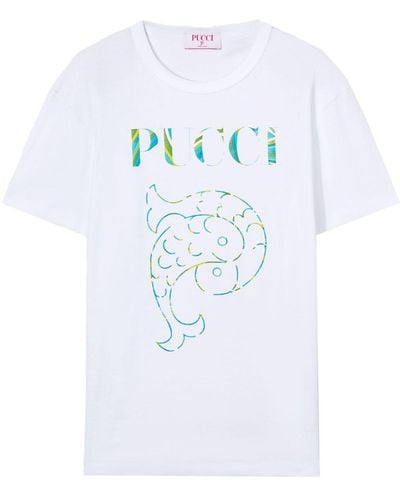 Emilio Pucci Katoenen T-shirt Met Logoprint - Wit