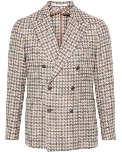 Tagliatore Houndstooth Double-Breasted Blazer - Natural