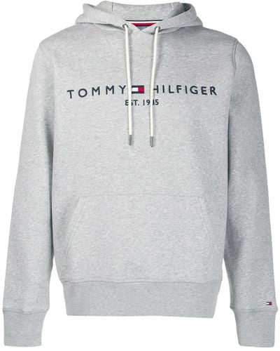Tommy Hilfiger Logo Embroidered Hoodie - Grey