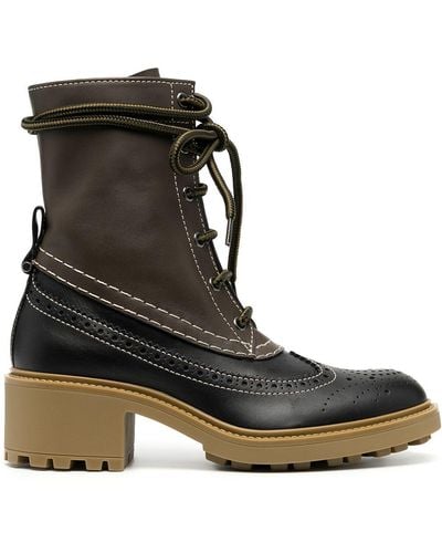 Chloé Franne Leather Lace-up Boots - Black