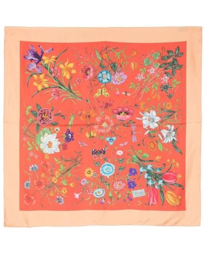 Gucci Seidenschal mit Flora-Print - Orange