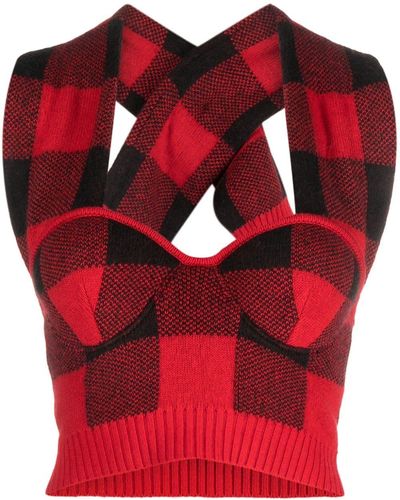 Moschino Checked Fine-knit Cropped Top - Red