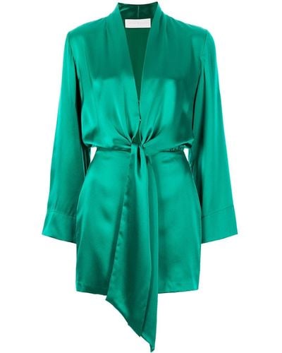 Michelle Mason Tie-front Silk Satin Minidress - Green
