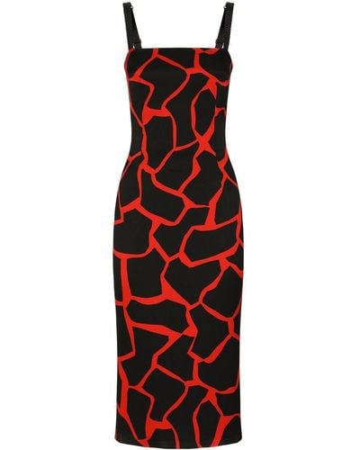 Dolce & Gabbana Giraffe-print Charmeuse Calf-length Dress - Red