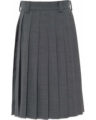 Miu Miu Prince Of Wales-check Wool Skirt - Gray