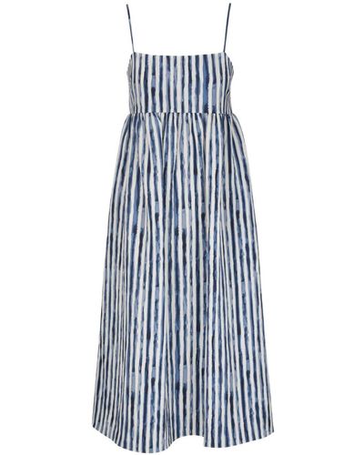 Vince Painterly-stripes Ruched Midi Dress - Blue