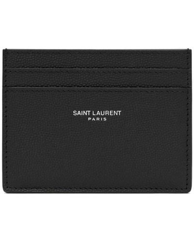 Saint Laurent Porte-cartes en cuir grainé à logo estampé - Noir