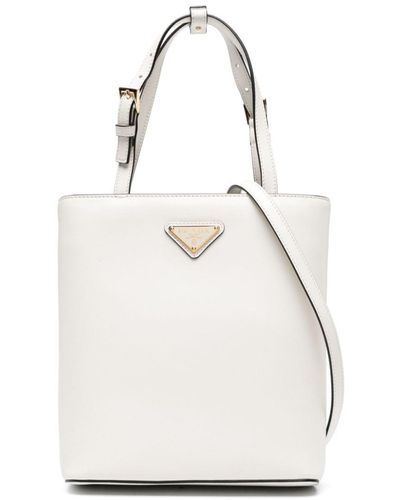 Prada Triangle Logo-appliqué Tote Bag - White