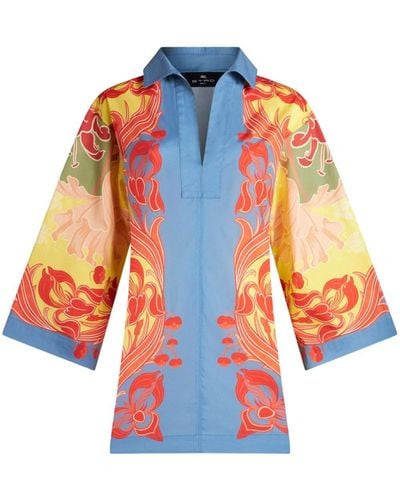 Etro Floral-print Long-sleeved Blouse - Blue