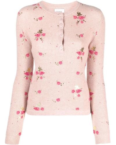 Barrie Floral-print Waffle-knit Sweater - Pink