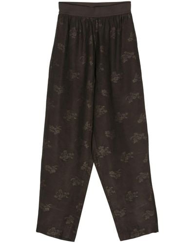 Uma Wang Palmer Floral-embroidered Tapered Trousers - Black